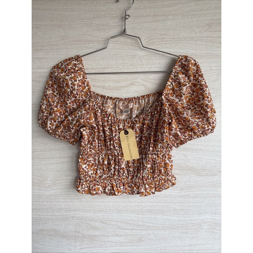 B-O-G Collective Floral Print  Smocked Bodice Puffy Sleeves Sz S